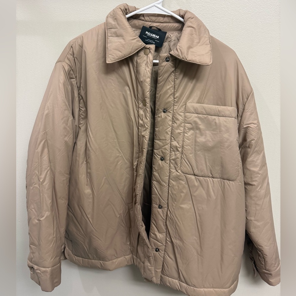 Pull&Bear Beige Puffer Jacket Lightweight Winter … - image 1